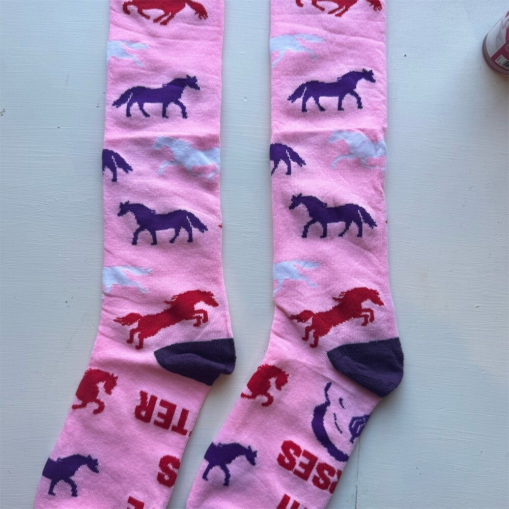 NBW Socks Womens One Size Pink Knee High Horse Print Equestrian Novelty